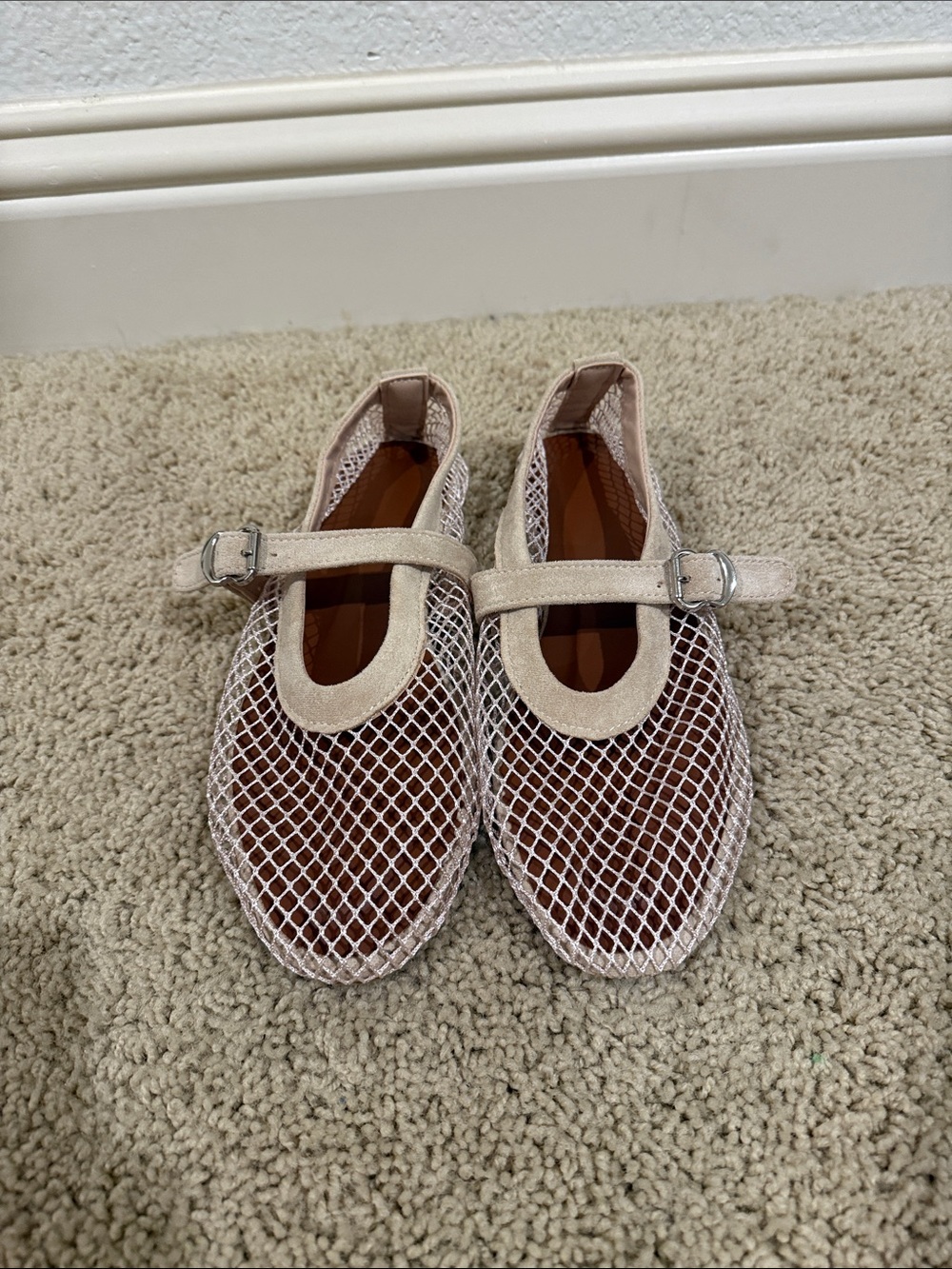 Amazon Women's Light Pink Mesh Mary Jane Flats